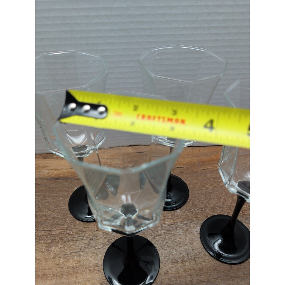 Set Of 4 Arcoroc Luminarc France Black Stem Octime Wine Goblets 8” Glass Octagon - Picture 6 of 6
